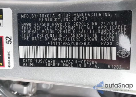 2023 Toyota Camry Se z USA, uszkodzony, nr VIN 4T1T11AK5PU832805